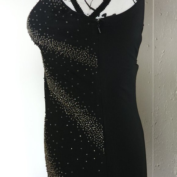 Black & Silver Beaded Full Length Sleeveless Halter Neck Special Occasion Dress - Picture 9 of 12
